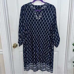 New directions shift dress blue and white with 3-4 length sleeves sz xlg